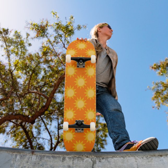Sunshine Sun Pattern Design On Orange  Skateboard (Outdoor 1)