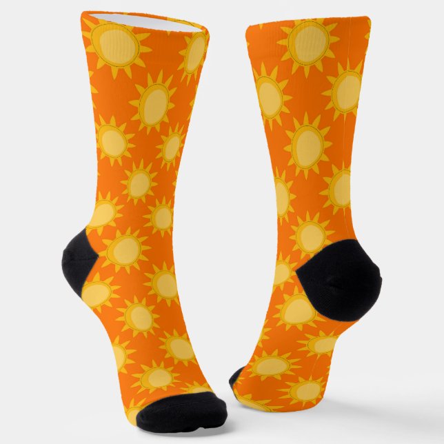 Sunshine Sun Pattern Design On Orange  Socks (Angled)
