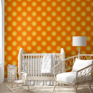 Sunshine Sun Pattern Design On Orange  Wallpaper