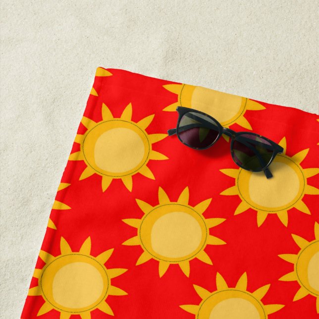 Sunshine Sun Pattern Design On Red Beach Towel (In Situ)