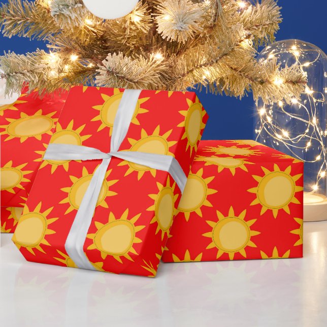 Sunshine Sun Pattern Design On Red Wrapping Paper (Holidays)