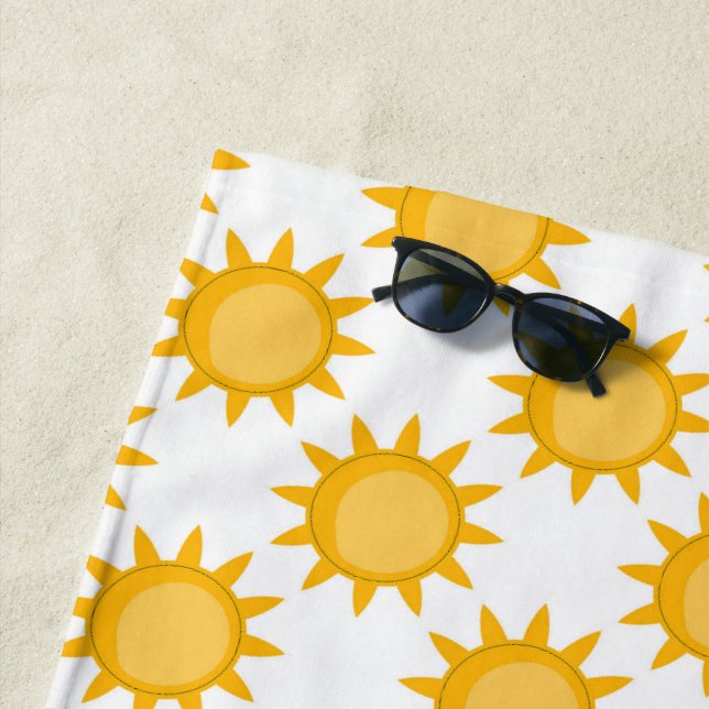 Sunshine Sun Pattern Design On White  Beach Towel (In Situ)