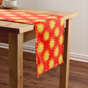 Sunshine Sun Pattern Design On White  Short Table Runner