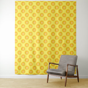 Sunshine Sun Pattern Design On Yellow Tapestry