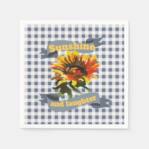 Sunshine Sunflower Blue-grey Gingham Napkin