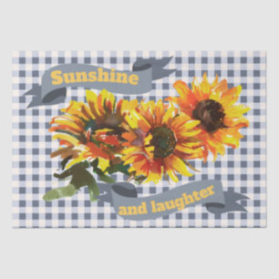 Sunshine Sunflower Blue-grey Gingham Tissue Paper