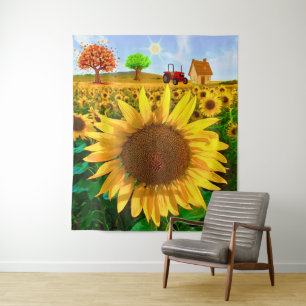 Sunshine Sunflower Field - Rustic Farmhouse Tapestry