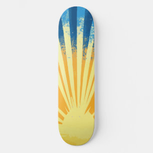 Sunshine Sunset Retro 70s Boho Blue Yellow Skateboard