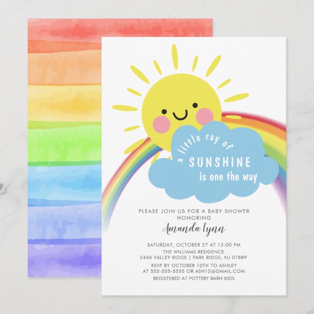 Sunshine Sur Le Chemin Baby shower Invitation (Devant / Derrière)