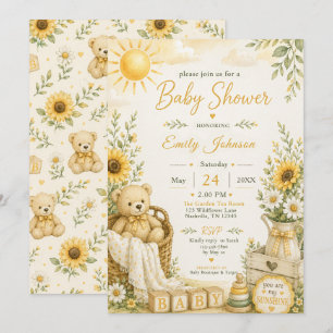 Sunshine Teddy Bear Baby Shower Invitation