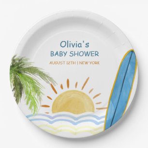 Sunshine Tropical Surfing Baby Shower Paper Plate