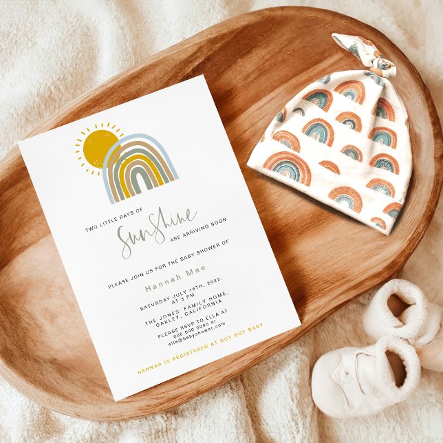 Sunshine TWINS Rainbow Baby shower Invitation (Créateur téléchargé)