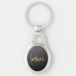 "Sunshine" Typography in Faux Painted Gold Keychain