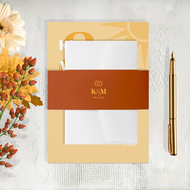 Sunshine Typography Wedding Brick Red ID1048 Invitation Belly Band (Creator Uploaded)