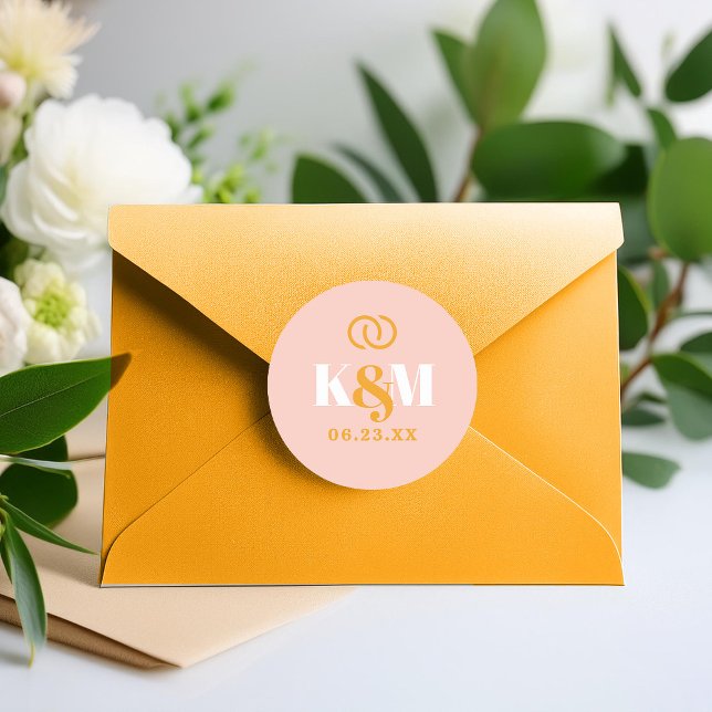 Sunshine Typography Wedding Rings Pink ID1048 Classic Round Sticker (Creator Uploaded)