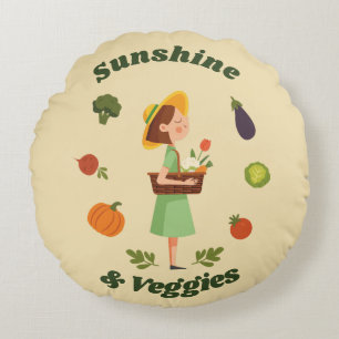 Sunshine & Veggies Custom Farmers Market Round Pillow