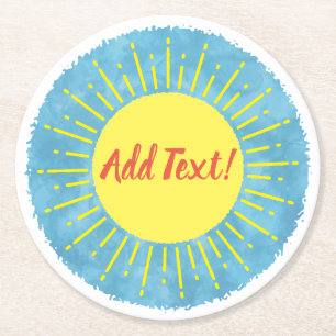Sunshine Watercolor Baby Shower Background Custom  Round Paper Coaster