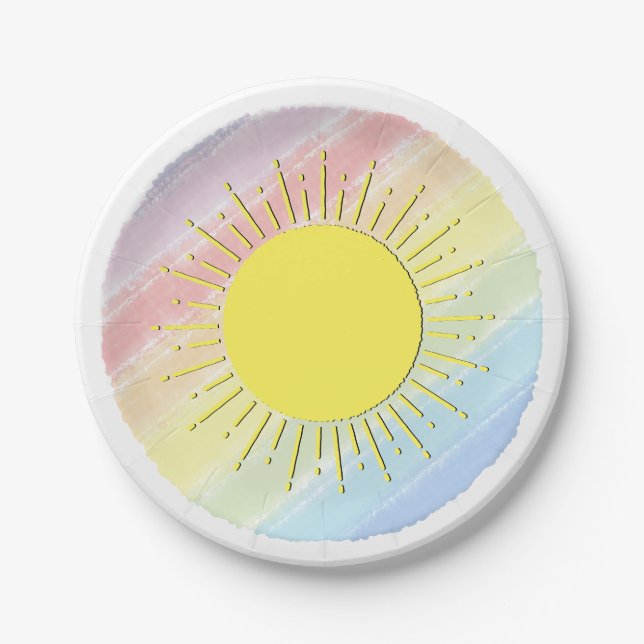Sunshine Watercolor Baby Shower Pastel Rainbow  Paper Plate (Front)