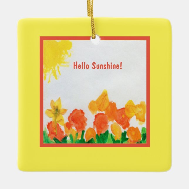 Sunshine Watercolor Floral  Ceramic Ornament (Front)