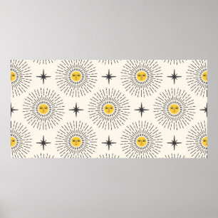 Sunshine with Face Celestial Seamless Pattern Poster