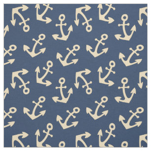 Sunshine Yellow Anchors On Navy Fabric By the Yard