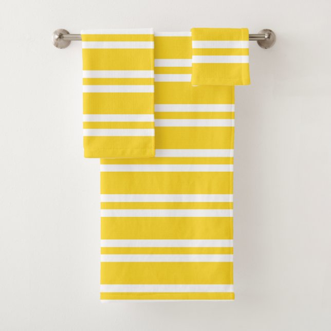 Sunshine Yellow and White Stripes Bath Towel Set (Insitu)