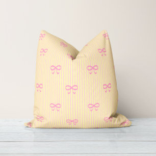 Sunshine Yellow Balletcore Ribbon Bows Throw Pillow