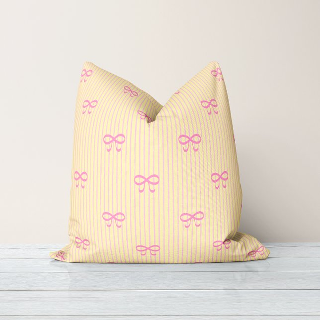 Sunshine Yellow Balletcore Ribbon Bows Throw Pillow (Creator Uploaded)
