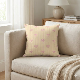 Sunshine Yellow Balletcore Ribbon Bows Throw Pillow