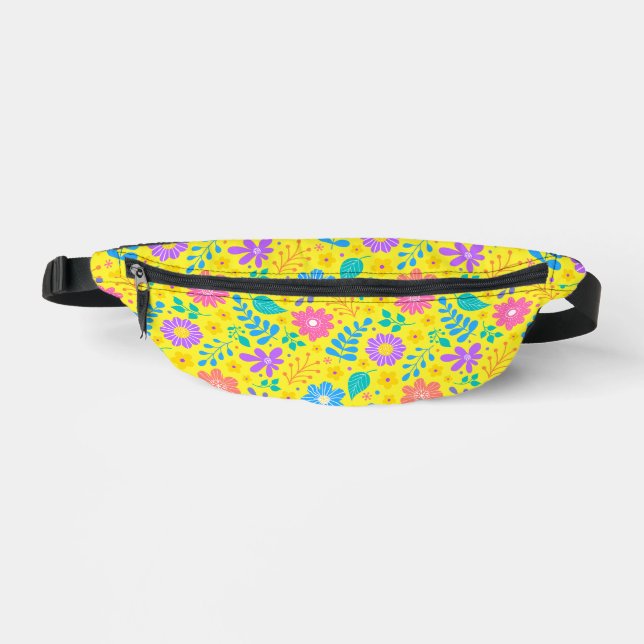 Sunshine yellow, bright florals vintage  fanny pack (Front)