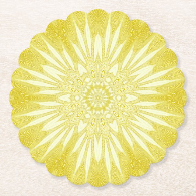Sunshine Yellow Faux Tulle Design Paper Coaster (Front)