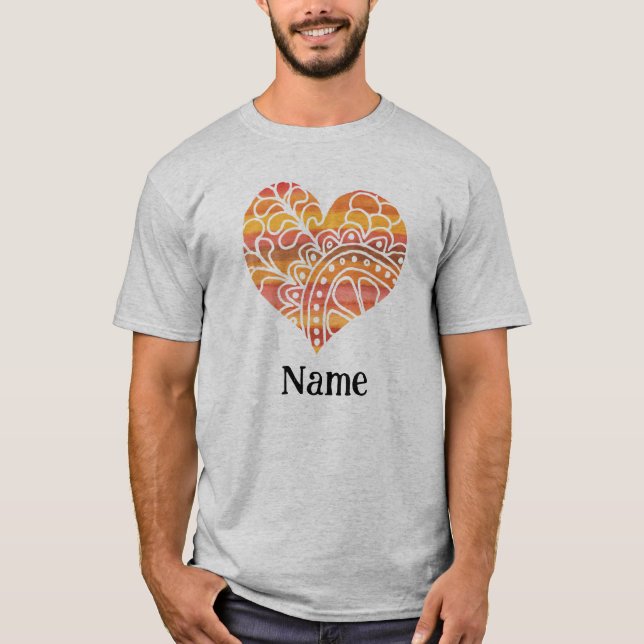 Sunshine Yellow Orange Mandala Heart Customized T-Shirt (Front)