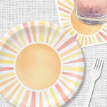 Sunshine Yellow Orange Sun Paper Plate<br><div class="desc">This cheerful paper plate design features a vibrant watercolor sun at the centre, with warm rays in classic shades of yellow, orange, and a hint of red. The hand-painted look gives it a soft, playful feel that works beautifully for a variety of sunny celebrations. Whether you're planning a “Little Ray...</div>