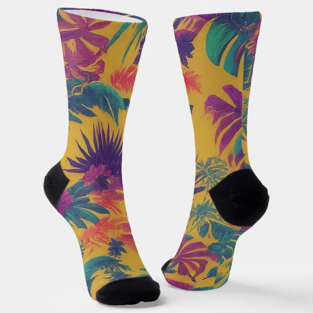 Sunshine Yellow Palms Socks (Angled)