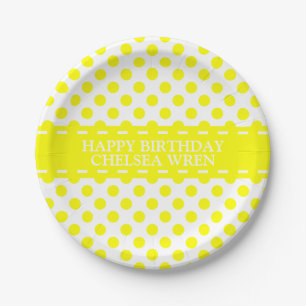 Sunshine Yellow Polka Dots on White Personalized Paper Plate