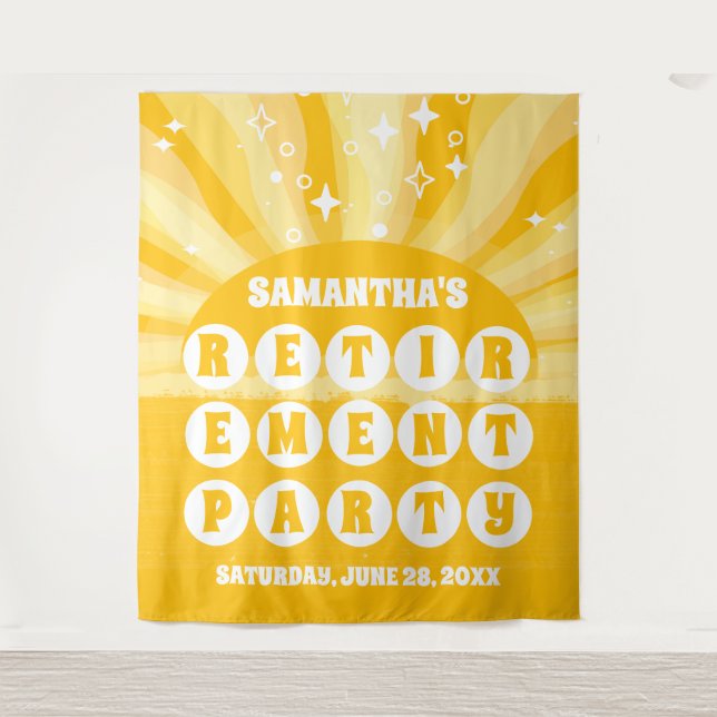 Sunshine Yellow Retirement Party Backdrop Tapestry (Front)
