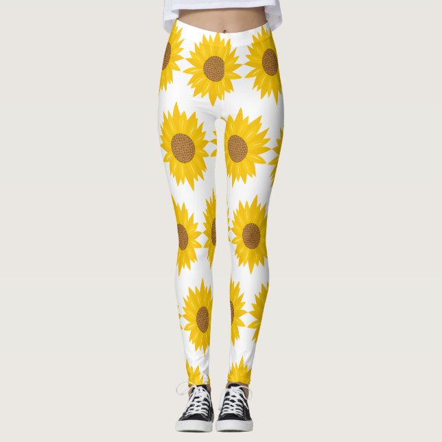 Sunshine Yellow Sunflower Floral Leggings (Front)
