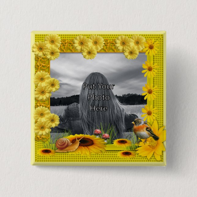 Sunshine Yellow Sunflower Photo Frame 2 Inch Square Button (Front)