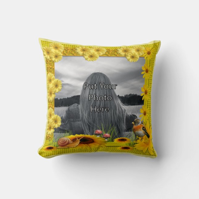 Sunshine Yellow Sunflower Photo Frame Throw Pillow (Front)