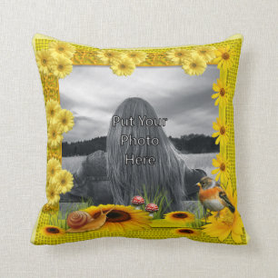 Sunshine Yellow Sunflower Photo Frame Throw Pillow