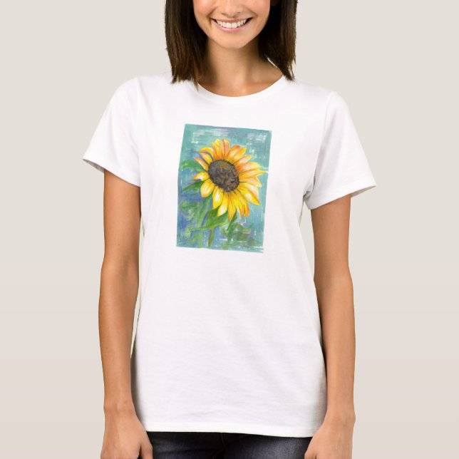 Sunshine Yellow Sunflower Watercolor Painting T-Shirt (Front)