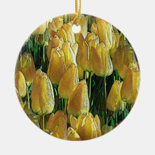 Sunshine Yellow Tulips Ceramic Ornament
