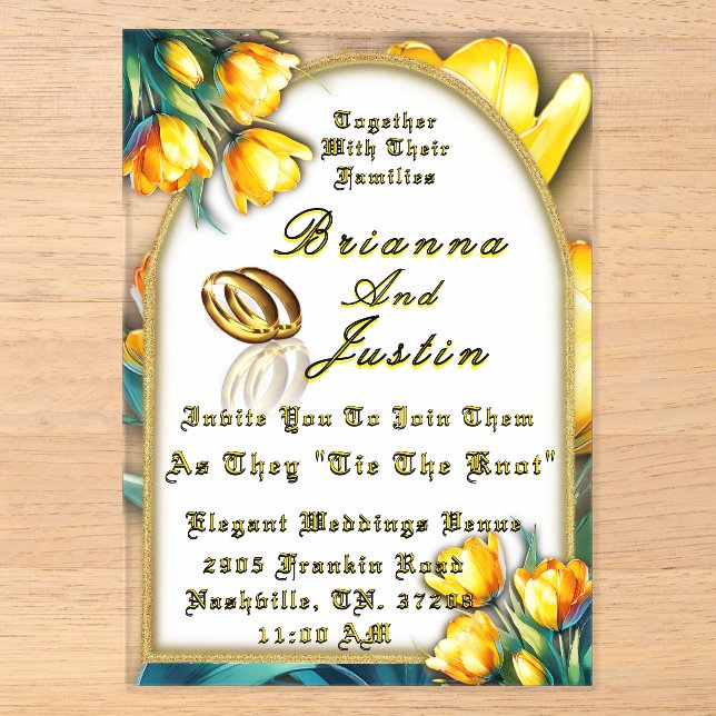 Sunshine Yellow Tulips Wedding Acrylic Invitations (Front)