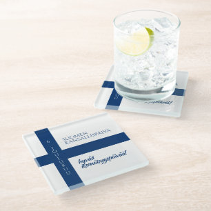 Suomen Kansallispäivä Finnish National Day Flag Glass Coaster