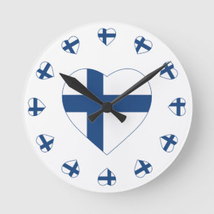SUOMI FINLAND HEART SHAPE FLAG ROUND CLOCK