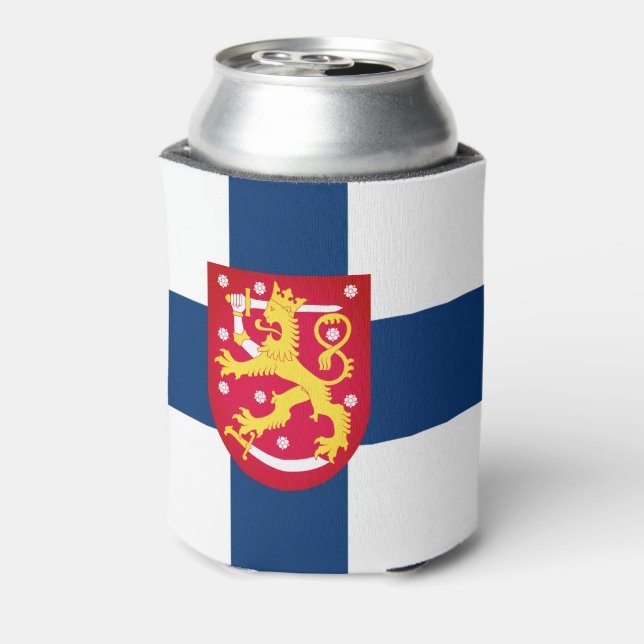 Suomi Flag with superimposed coat of arms Can Cooler (Can Back)