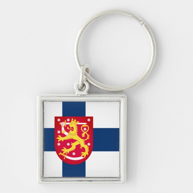 Suomi Flag with superimposed coat of arms Keychain (Front)