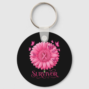 Suower Pink Ribbon Breast Cancer Survivor Keychain