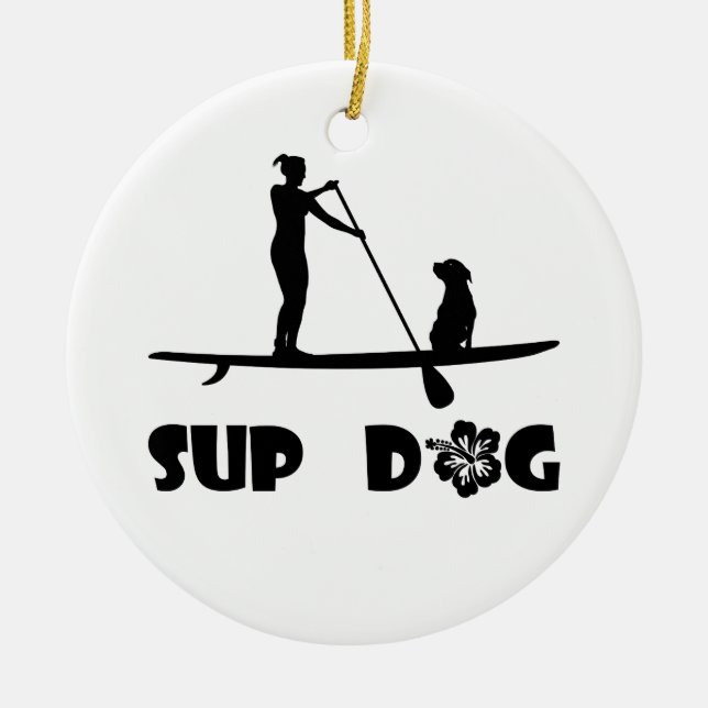 SUP Dog Sitting Ceramic Ornament (Front)