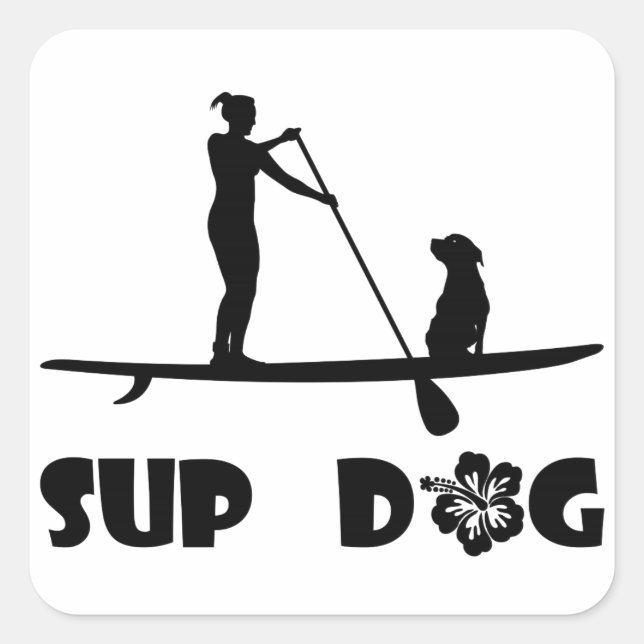 SUP Dog Sitting Square Sticker (Front)